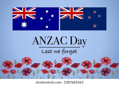 Anzac Day carteles de fondo de amapola con romero y rosa un símbolo de flores para el Día de Anzac con bandera de Australia Nueva Zelanda