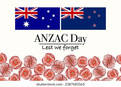 Anzac Day carteles de fondo de amapola con romero y rosa un símbolo de flores para el Día de Anzac con bandera de Australia Nueva Zelanda