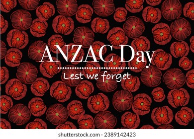 Pancarta de fondo de amapola de Anzac Day sobre fondo negro. Recuerdo del día de la amapola . No olvidemos