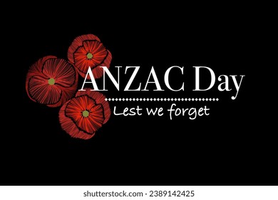 Pancarta de fondo de amapola de Anzac Day sobre fondo negro. Recuerdo del día de la amapola . No olvidemos