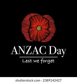 Pancarta de fondo de amapola de Anzac Day sobre fondo negro. Recuerdo del día de la amapola . No olvidemos