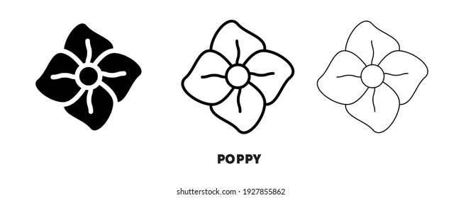 Anzac day poppy flower symbol icon design. The poppy flower is the symbol soldiers wear on their hats. Logo, web and banner design. Illustration. Line silhouette and editable icon.