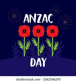 Anzac Day poster/ Poppy flower illustrations/ Greetings card template/ Festive background design