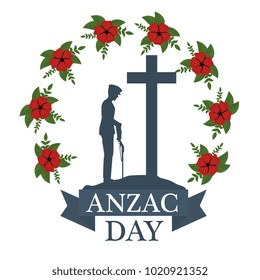 anzac day poster with soldier standing guard