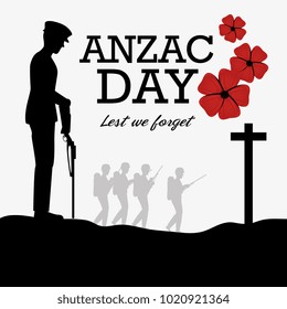 anzac day poster with soldier standing guard