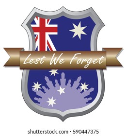 Anzac Day shield design with the Australian Flag. Australia New Zealand Army Corp. Military veteran memorial day.