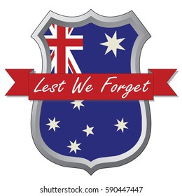 Anzac Day shield design with the Australian Flag. Australia New Zealand Army Corp. Military veteran memorial day.