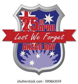 Anzac Day shield design with the Australian Flag. Australia New Zealand Army Corp. Military veteran memorial day.