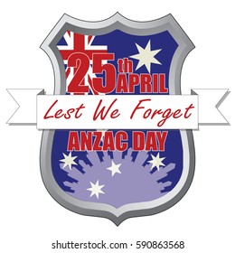Anzac Day shield design with the Australian Flag. Australia New Zealand Army Corp. Military veteran memorial day.