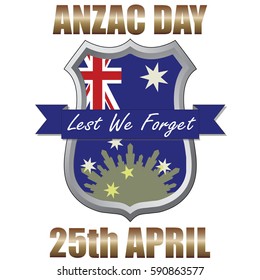 Anzac Day shield design with the Australian Flag. Australia New Zealand Army Corp. Military veteran memorial day.