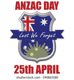 Anzac Day shield design with the Australian Flag. Australia New Zealand Army Corp. Military veteran memorial day.