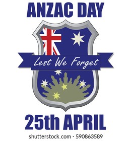 Anzac Day shield design with the Australian Flag. Australia New Zealand Army Corp. Military veteran memorial day.