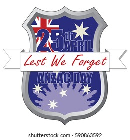 Anzac Day shield design with the Australian Flag. Australia New Zealand Army Corp. Military veteran memorial day.