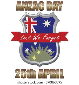 Anzac Day shield design with the Australian Flag. Australia New Zealand Army Corp. Military veteran memorial day.