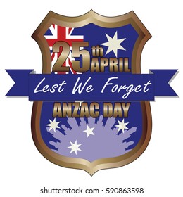 Anzac Day shield design with the Australian Flag. Australia New Zealand Army Corp. Military veteran memorial day.