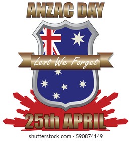 Anzac Day shield design with the Australian Flag. Australia New Zealand Army Corp. Military veteran memorial day.