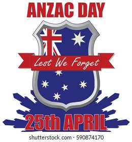 Anzac Day shield design with the Australian Flag. Australia New Zealand Army Corp. Military veteran memorial day.