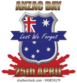 Anzac Day shield design with the Australian Flag. Australia New Zealand Army Corp. Military veteran memorial day.