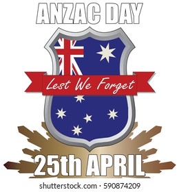 Anzac Day shield design with the Australian Flag. Australia New Zealand Army Corp. Military veteran memorial day.