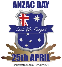 Anzac Day shield design with the Australian Flag. Australia New Zealand Army Corp. Military veteran memorial day.