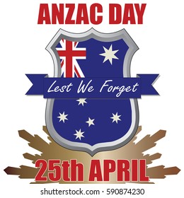 Anzac Day shield design with the Australian Flag. Australia New Zealand Army Corp. Military veteran memorial day.