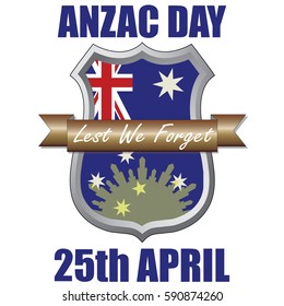 Anzac Day shield design with the Australian Flag. Australia New Zealand Army Corp. Military veteran memorial day.