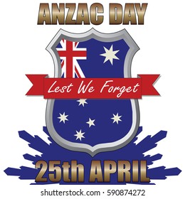 Anzac Day shield design with the Australian Flag. Australia New Zealand Army Corp. Military veteran memorial day.