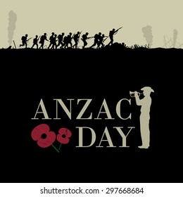 Anzac day, Silhouette illustration of a group of soldiers fighting at war