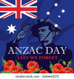 Anzac Day. Soldier Salute. Lest We Forget