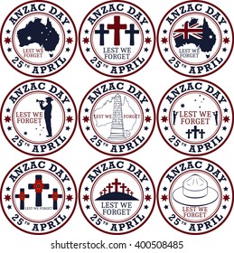Anzac day. Stamp set.  Day set in vector format.