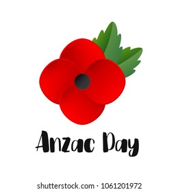 Anzac Day vector card. Red Poppy flower International Remembrance Day symbol of peace. Vector Illustration EPS 10 file.