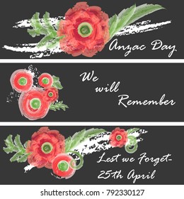 Anzac day Vector illustration of a bright poppy red flower. Remembrance day gallipoli memorial symbol banner lest we forget