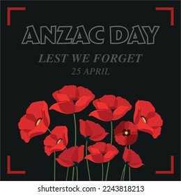 Anzac Day vector, illustration with a poppy flower.