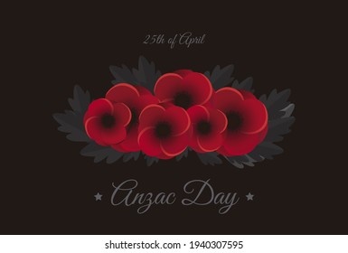 Anzac day vector. Poppy flowers on white background illustration. April 25 holiday illustration.