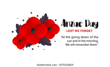 Anzac Day vector poster. Lest We forget. Paper cut Red Poppy flower - a symbol of International Day of Remembrance. Vector Illustration EPS 10 file.