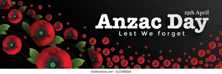 Anzac Day vector poster. Lest We forget. with nice red poppy flower on paper color background.