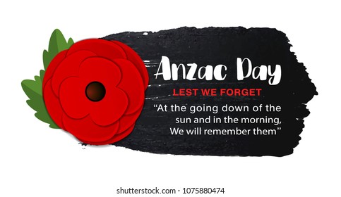 Anzac Day vector poster on a hand drawn ink background. Lest We forget. Paper cut Red Poppy flower - a symbol of International Day of Remembrance. Vector Illustration EPS 10 file.