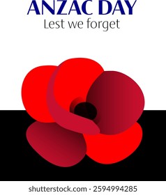 Anzac day vector vertical poster with poppy flower composition on black and white background