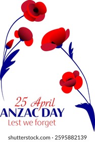 Anzac day vector vertical poster with two poppy flower bunches and white background