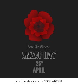 Anzac Remembrance Day vector illustration with a poppy flower