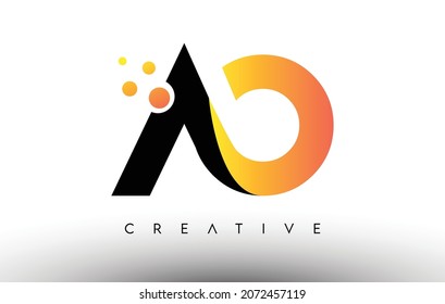 AO Black Orange Letter Logo Design. AO Icon with Dots and Bubbles Creative Letters Vector illustration.