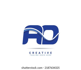 AO Blue color creative letter logo design. Abstract glossy colorful logotype vector design template in white background