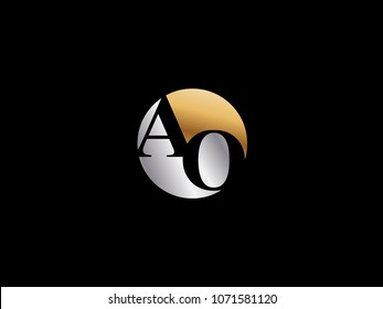 AO circle Shape Letter logo Design in silver gold color