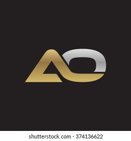 AO company linked letter logo golden silver black background