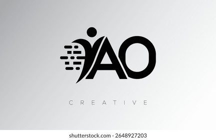 AO Creative Digital Monogram Logo – Futuristic Letter mark Design Featuring Human Shape, Pixel Motion and Minimal Tech Style for Innovative Branding Identity