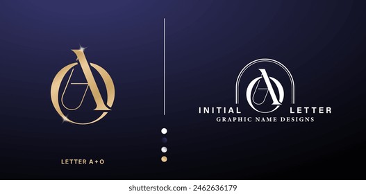 AO elegant monogram letter logo design. luxury gold letters with silver color isolated backgrounds for company and business, branding ads campaigns, letterpress, embroidery, cover invitations envelope