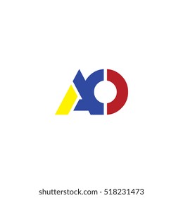 AO flat initial letter logo combining yellow blue red