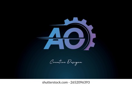 AO Gear Fusion Logo - Industrial Tech-Inspired Letter mark Futuristic Industrial Letter Mark Design para marcas de tecnologia e engenharia.