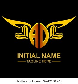 AO Golden Wing Emblem Logo with elegant gold wings, sleek and modern design. Ideal for branding, creative projects, luxury businesses, or artistic ventures.