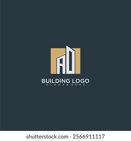 AO initial letter building logo for real estate with square design